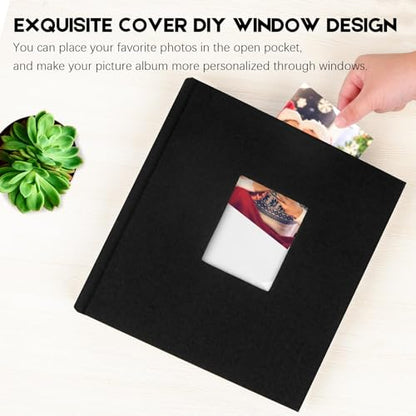 Aevdor 5x7 Photo Album, 240 Photos, Writing Space, Linen Cover, Black - color: Black