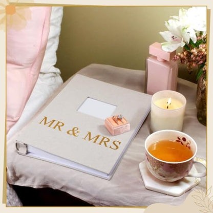 Harloon Mr and Mrs Wedding Photo Album for 4 x 6 Inch Pictures 400 Pockets Wedding Photo Album Book with Front Window Linen Cover for Family Weddings Memory Pictures Anniversary Honeymoon Keepsake - style: Mr and Mrs