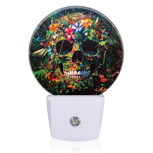 LED Night Lights Lamp with Dusk to Dawn Sensor, Exquisite Tropical - Flowered Skeleton Night Light Plug Into Wall for Kids Room, Bedroom, Bathroom, Kitchen, Hallway - color: Exquisite Tropical - Flowered Skeleton