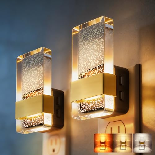 DORESshop LED Night Light, [2 Pack] 3 Level Dimmable Nightlight | Bubble Decorative Nightlight, Dusk to Dawn Sensor, Wall Sconce-Style Design Nightlights for Bathroom, Hallway, 3CCT - color: 3CCT - Bubble, size: 2 Count (Pack of 1)