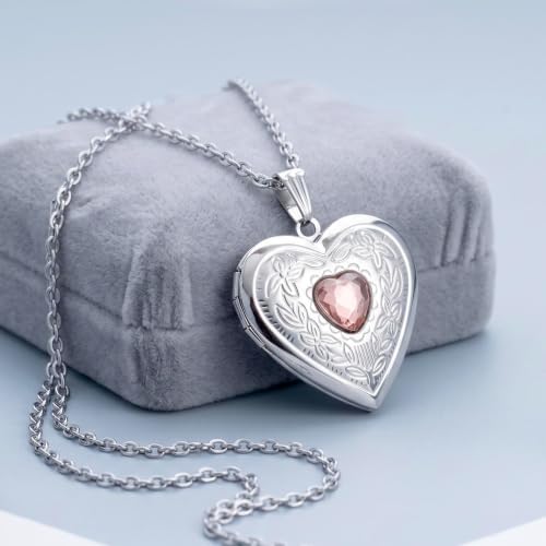 Locket Necklace That Holds Pictures Birthstone Lockets for Women Photo Locket - style: June-birthstone