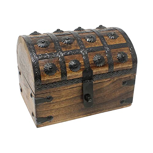 Nautical Cove Treasure Chest Keepsake and Decorative Wood Box (Large 8x6x6) - Storage Box, Wooden Box with Hinged Lid, Rustic Storage, Pirate Storage Box, Vintage Wooden Chest - size: Large