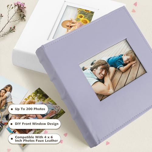 Photo Album Hold 200 4x6 Photos with Front Window for DIY (Purple) - color: Purple