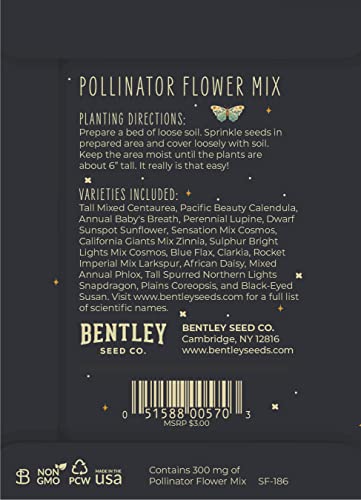 Bentley Pollinator Wildflower Mix, 25 Non-GMO Non-Coated Packets for Garden Planting, Help Butterflies and Pollinators, Beautiful Gift - style: Help the Butterflies
