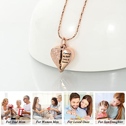 Imrsanl Heart Cremation Urn Necklace Pendant for Human Ashes - A Piece of My Heart Lives in Heaven Memorial Keepsakes Cremation Jewelry - color: Locket-Rose Gold