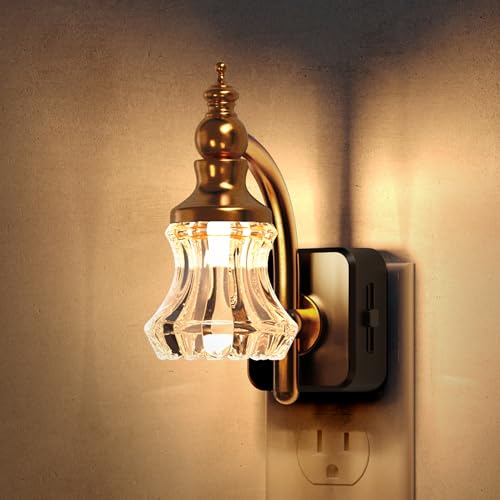 L LOHAS LED Night Lights Plug into Wall, 3000K Soft White | Flower Night Lights with Dusk to Dawn Sensor, 0-100lm Adjustable Brightness, for Hallway Bedroom Stairway - color: Gold Ring-Flower 3000K, size: 1 Pack