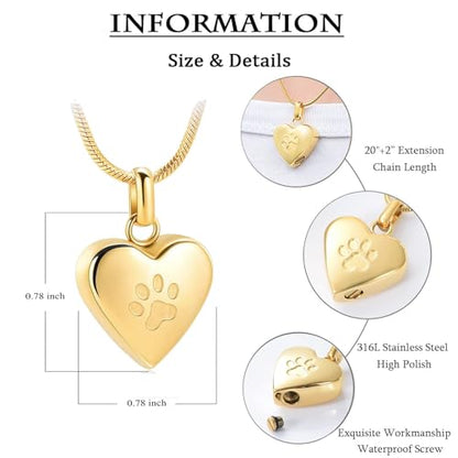 zeqingjw Pet Cremation Jewelry for Ashes Pendant Paw Print Pet Heart Urn Necklace Memorial Keepsake Jewelry for Pet/Dog's/Cat's Ashes - color: Heart-Gold