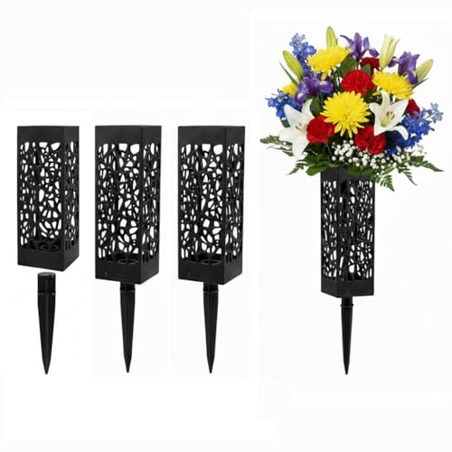 12 Inch Cemetery Vases with Stake, Cemetery Artificial Flower Vase Weatherproof for Memorial Day, Plastic Vase Set for Graveside Bouquets, Headstone Decorations, Honoring Loved Ones (4pcs)