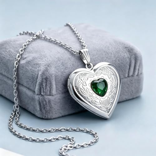 Locket Necklace That Holds Pictures Birthstone Lockets for Women Photo Locket - style: May-birthstone