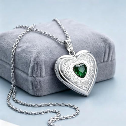 Locket Necklace That Holds Pictures Birthstone Lockets for Women Photo Locket - style: May-birthstone