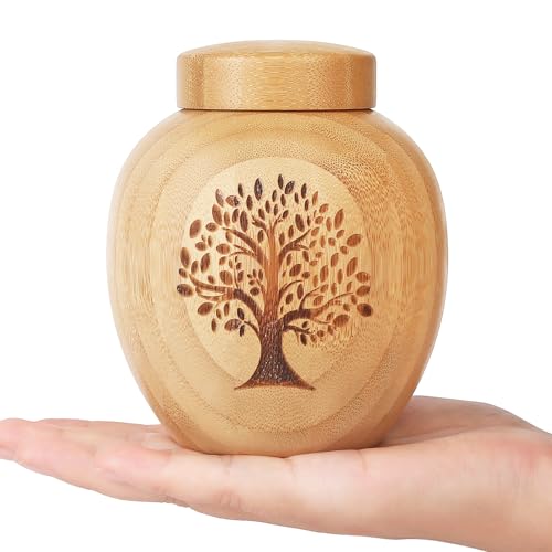 Small Urns for Human Ashes Keepsake,Memorial Cremation Urns for Human Pet Ashes with Tree of Life Pattern Engraved,Bamboo Urns for Human Ashes Adult Male Female,Hold Up to 48 Cubic Inches - size: Small,48 Cubic Inches