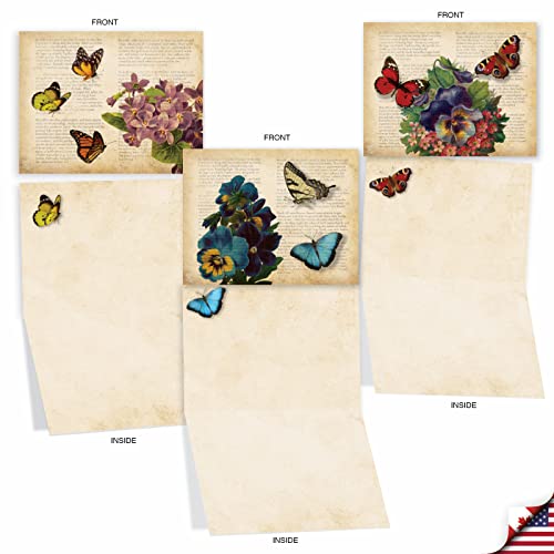 The Best Card Company - 10 Boxed Note Cards with Flowers - Blank Assorted Floral Notecards Bulk (4 x 5.12 Inch) - Fluttering Words M6477OCB - style: Fluttering Words