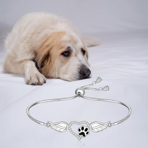 Paw Print Bracelets for Women Sterling Silver Dog Cat Angel Jewelry | Bracelet Animal Paw Print Gifts Always in My Heart Memorial Birthday Holiday Christmas Halloween