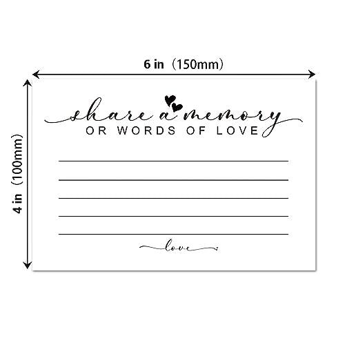 Share a Memory or Words of Love, Pack of 50 Cards for Weddings, Showers, Birthdays, Celebration of Life, Funeral, Retirement, Going Away, and Graduation Memories.