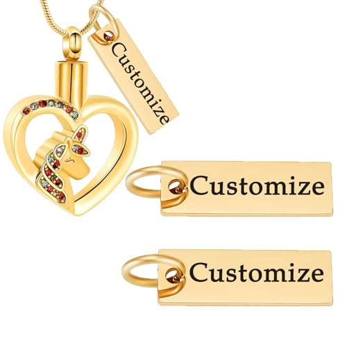 Unicorn Heart Urn Necklace for Ashes Cremation Jewelry for Women Men Stainless Steel Memorial Necklaces Ash Holder for Human Pets Keepsake Jewelry for Loved Ones with Fill Tool - color: Customize