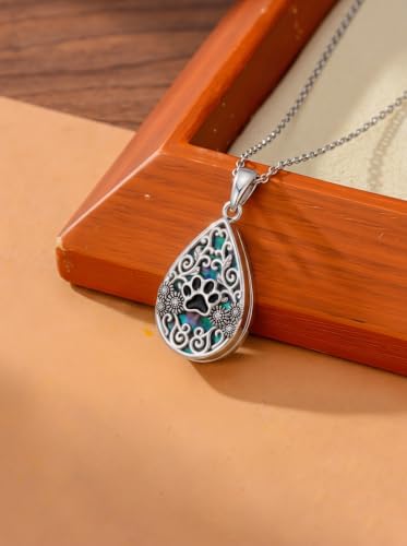 WINNICACA Urn Necklaces for Ashes 925 Sterling Silver Butterfly Hummingbird Dragonfly Teardrop Ash Necklace Cremation Jewelry Urn Pendants for Women Memorial Gifts for Birthday Christmas Funeral - style: 9-Pet Print Urn Necklace