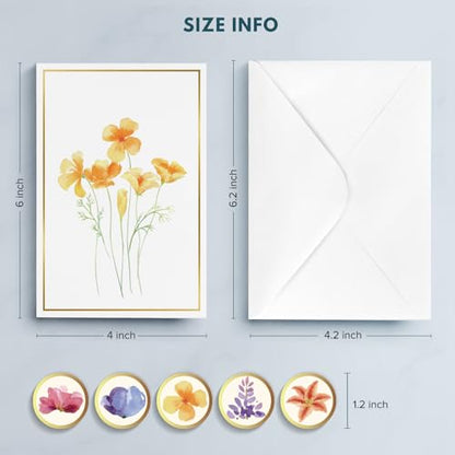 Blank Cards, 30 Blank Greet Cards, Gold Foil Blank Note with Envelopes | Perfect Stationary Set For All Occasions, 5 Assorted Floral Designs