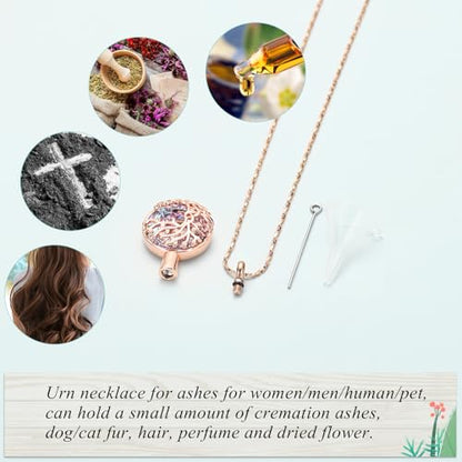 Imrsanl Tree of Life Urn Necklace for Ashes Paw Print Circle of Life Cremation Jewelry Keepsake Pendant Memorial Pet Ashes Holder for Women Men - color: Rose Gold-Purple