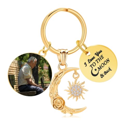 shajwo Cremation Jewelry Urn Keychain for Ashes for Women Men | Crescent Moon and Sun Rose Key Ring for Human Pet Ashes - color: Customize-photo