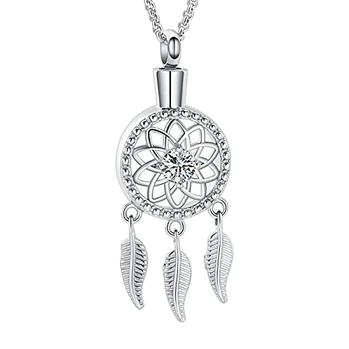 Hearbeingt Pet Cremation Jewelry for Ashes Dream Catcher Urn Necklace | for Women Men,Dreamcatcher Urn Pendant for Dog Cat,Stainless Steel,Keepsake Memorial Jewelry,Ash Holder,Memory Gift,Fill Kit - color: Silver