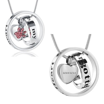 Dog Paws Cremation Jewelry Pet/Cat/Dog Paws Urn Necklaces for Ashes Stainless Steel Pet Ashes Holder Memorial Keepsakes Locket Pendant Jewelry for Men Women - color: Customize-2