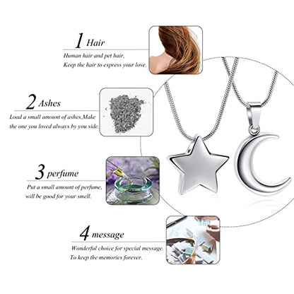 memorial jewelry Small Star Charm Cremation Urn Pendant Ashes Memorial Necklace for Woman Free Filling Kits Include - color: 2PC-Sliver