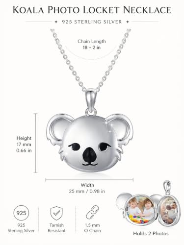 CUOKA MIRACLE Sterling Silver Animals Locket Necklace for Women Keepsake | That Holds Picture Personalized Customize Photo Locket Gift for Mom Grandma - style: 11-Koala