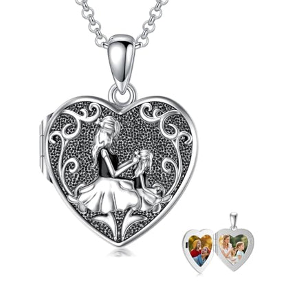 Personalized Heart Locket Necklace That Holds Pictures 925 Sterling Silver Custom Photo Lockets Necklaces Jewelry Gifts for Family Women Lover - color: Mother and daughter A, style: Locket Only