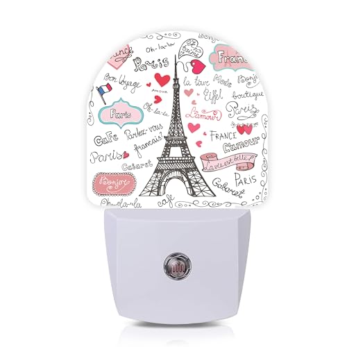 Eiffel Tower Paris Night Lights Plug into Wall for Girls Boys Room,Night Light LED Lamp Dusk to Dawn Sensor Round Lamp for Bedroom Bathroom Hallway Home Wall Decor Nightlight - color: Eiffel Tower Paris