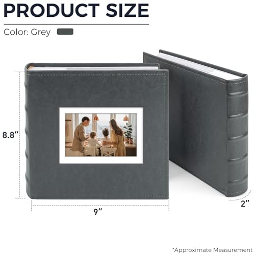Photo Album Hold 200 4x6 Photos with Front Window for DIY (Grey) - color: Grey
