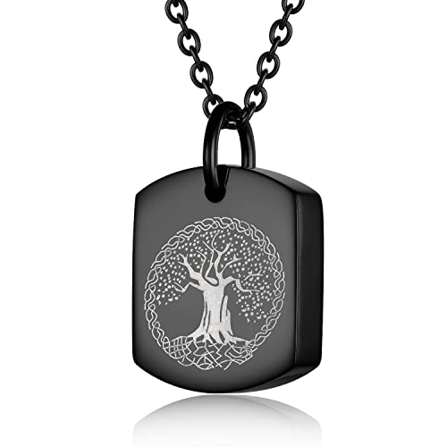 Stainless Steel Square Cremation Dog Tag Urn Necklace for Ashes — Pet Memorial Keepsake Jewelry for Dogs & Cats, Paw Print and Tree of Life Pendant for Women Men, Sympathy Bereavement Gift - color: Black-3
