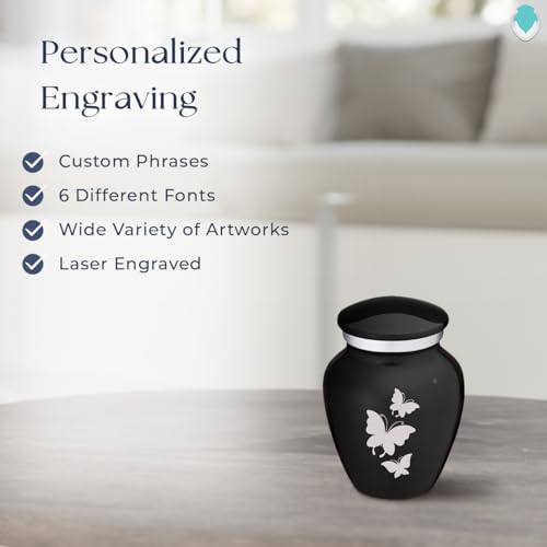Embrace Keepsake Personalized Butterfly Cremation Urns for Human Ashes I Black Funeral Urn for Men and Women with Double Side Engraving I 3.5 lbs - color: Black