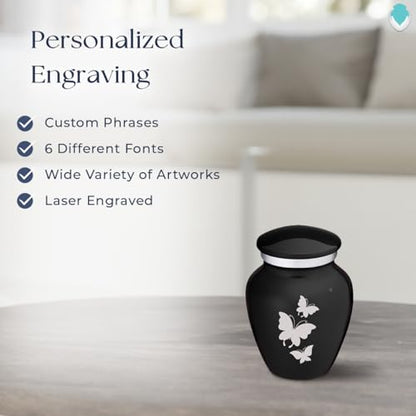 Embrace Keepsake Personalized Butterfly Cremation Urns for Human Ashes I Black Funeral Urn for Men and Women with Double Side Engraving I 3.5 lbs - color: Black