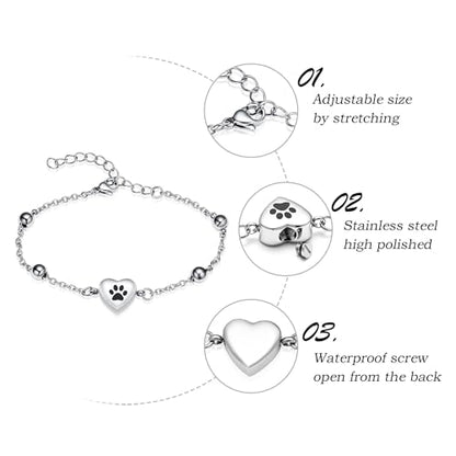 shajwo Pet Cremation Jewelry Paw Print Heart Urn Bracelet for Ashes - color: Customize-1