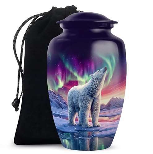 Polar Bear Northern Lights Urn - Large Aurora Borealis Urn for Ashes for Women - Cremation Urns for Human Ashes for Adult Male - Funeral Urns for Adult Men - Decorative Ash Holder (10 Inch) - color: Burial Urns for Adult Human Ashes, size: 10 INCH