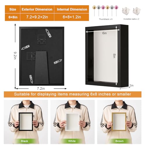 6x8 Small Shadow Box Frame with Ultra-Clear Glass & Soft Linen Back - color: Black+high Definition Panel + Shatter-proof Packaging, size: 6x8