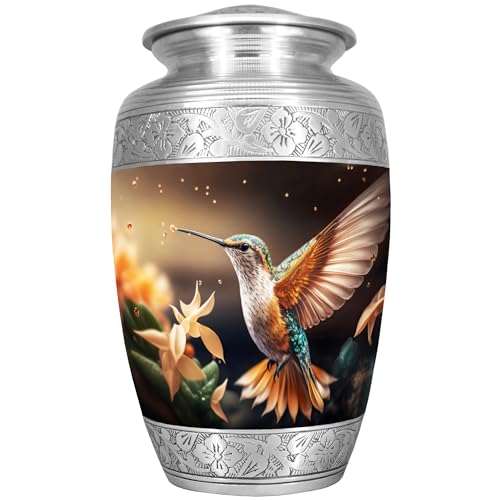 NANIURN Yellow Hummingbird Urns for Adult Ashes, Large Bird Cremation Urn | Adult Urns for Human Ashes, for Women and Men with Yellow Flower Art, Home Display, Niche or Columbarium - color: Yellow, size: Large / Adult