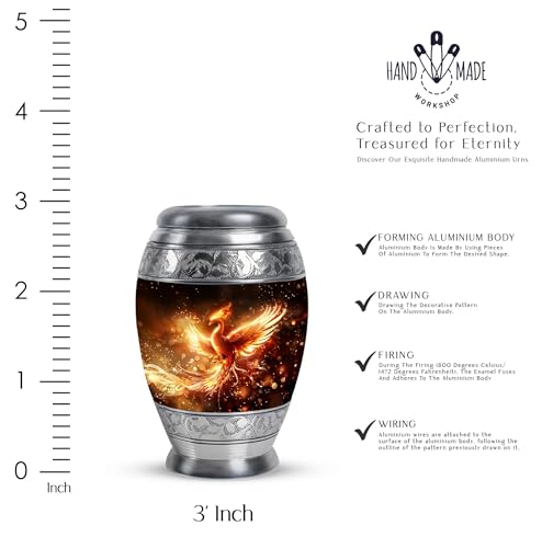 Phoenix Bird, Male & Female Urns, Combo of 1 Large Urn with Velvet Bag and 1 Small Keepsake, Memorial Urns, Funeral Urns, Cremation Urn for Human Ashes, Burial Urn, Keepsake Urns for Adult - size: 1 Large Urn (10inch)+1 Keepsake (3inch)