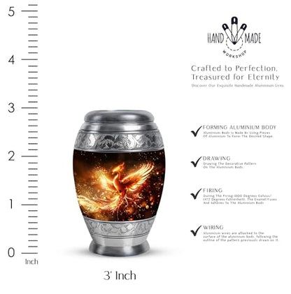 Phoenix Bird, Funeral Urns, Combo of 1 Large Urn with Velvet Bag and 4 Small Keepsake, Cremation Urn for Human Ashes, Keepsake Urns for Adult, Burial Urn, Memorial Urns, Male & Female Urns - size: 1 Large Urn(10inch)+4 Keepsake(3inch)