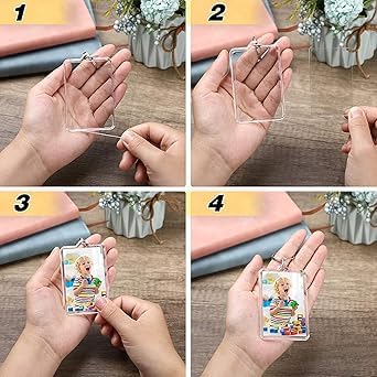 Clear Plastic Picture Frame Keychain Rectangle Shapes Blank Photo Display Plastic Blank Keychain Clip Photo Holder with Split Ring for Insert Photo Albums, Frames and Accessories