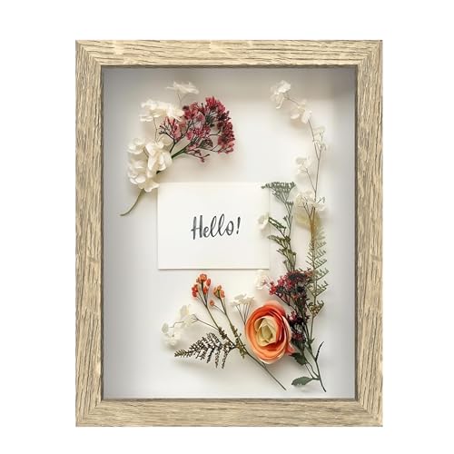 FrameWorks 8.5x11 Driftwood Wooden Shadow Box Frame – Soft Felt Back, Tempered Glass, and Included Elegant White Ball Push Pins - color: Natural, size: 8.5"x11"
