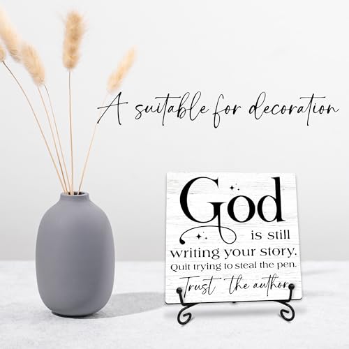 God Is Still Writing Your Story Wooden Sign - 5" Christian Wooden Plaque With Metal Support - Rustic Tabletop Home, Office Room Decor - Gifts For Family & Friends - A05 - style: God Is Still Writing Your Story