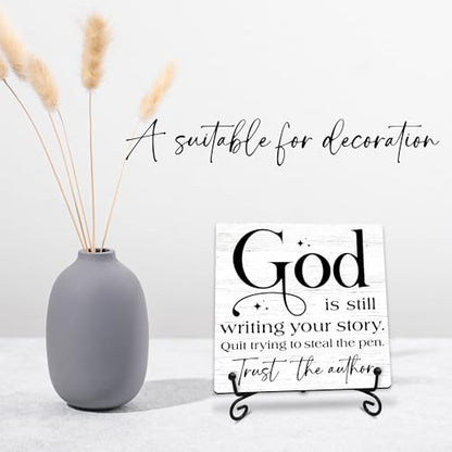 God Is Still Writing Your Story Wooden Sign - 5" Christian Wooden Plaque With Metal Support - Rustic Tabletop Home, Office Room Decor - Gifts For Family & Friends - A05 - style: God Is Still Writing Your Story