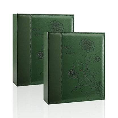 Photo Album 8x10 2 Packs Clear Pages Pockets Leathe Cover Slip Slide in Photo Album Each Holds 50 Vertical 8x10 Photos Picture Book for Wedding Family (Dark Green) - color: Dark Green, size: 50 Pockets/2PK