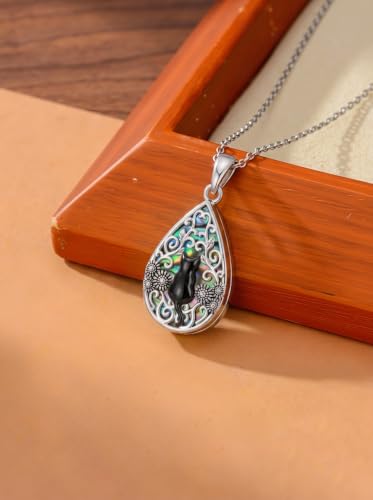 WINNICACA Urn Necklaces for Ashes 925 Sterling Silver Butterfly Hummingbird Dragonfly Teardrop Ash Necklace Cremation Jewelry Urn Pendants for Women Memorial Gifts for Birthday Christmas Funeral - style: 8-Cat Urn Necklace