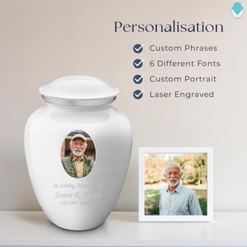 Geturns Embrace Adult Personalized Picture Cremation Urns for Human Ashes I Large Photo White Funeral Urn for Men and Women I 200 lbs - color: White
