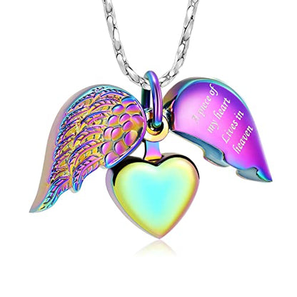 Imrsanl Heart Cremation Urn Necklace Pendant for Human Ashes - A Piece of My Heart Lives in Heaven Memorial Keepsakes Cremation Jewelry - color: Locket-Colorful