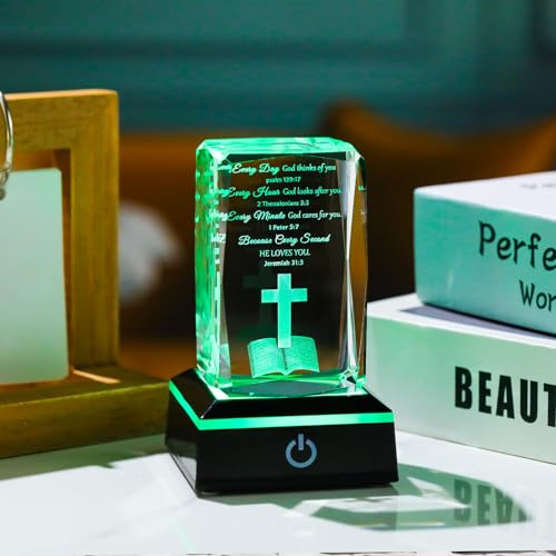 Movdyka 3D Crystal Christian Gifts for Women Men Inspirational Bible Verse | Religious Keepsake with Colorful LED Night Light Encouragement Spiritual Gifts for Women on Birthday Christmas - color: Bible Verse（Every Day）