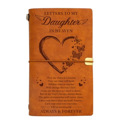Vetbuosa Letter to Daughter in Heaven Leather Journal,Memorial Gifts for Loss of Daughter,Sympathy Gifts,Bereavement Gift Idea,In Memory of Loved One Gift - color: Brown-Daughter