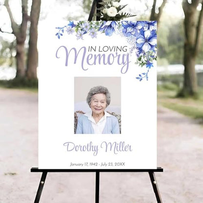 Blue Floral Celebration of Life Welcome Sign, Funeral Welcome Sign, in Loving Memory Sign, Celebration of Life Funeral Sign, Celebration of Life Sign, Funeral Photo Sign #Ki12 - color: Version #17